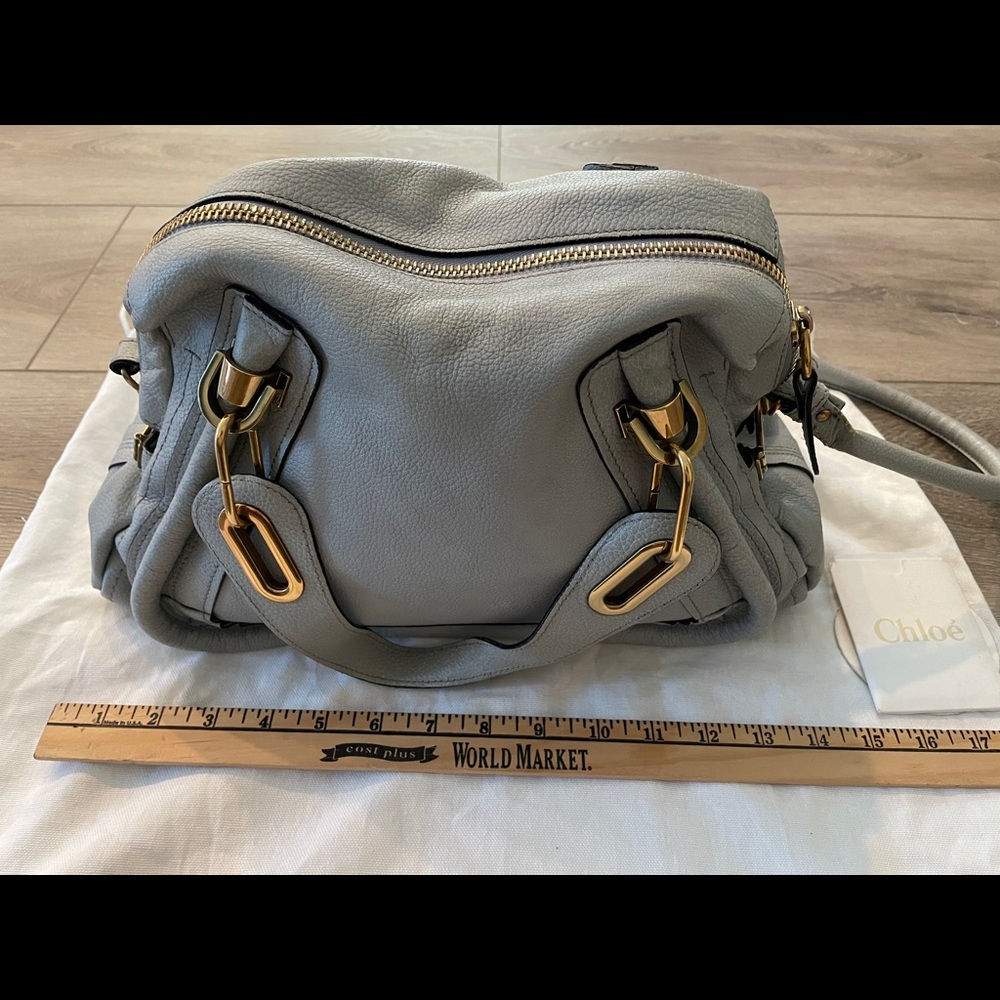 Chloe Light Gray Leather Satchel with Gold Hardware - Picture 6 of 10